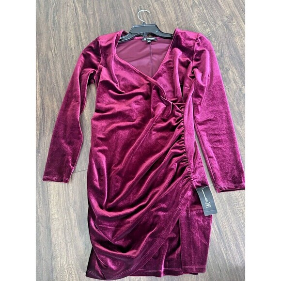 I.N.C. International Concepts Women's Velvet Wrap Mini Dress Red Burgundy P M - Picture 4 of 12